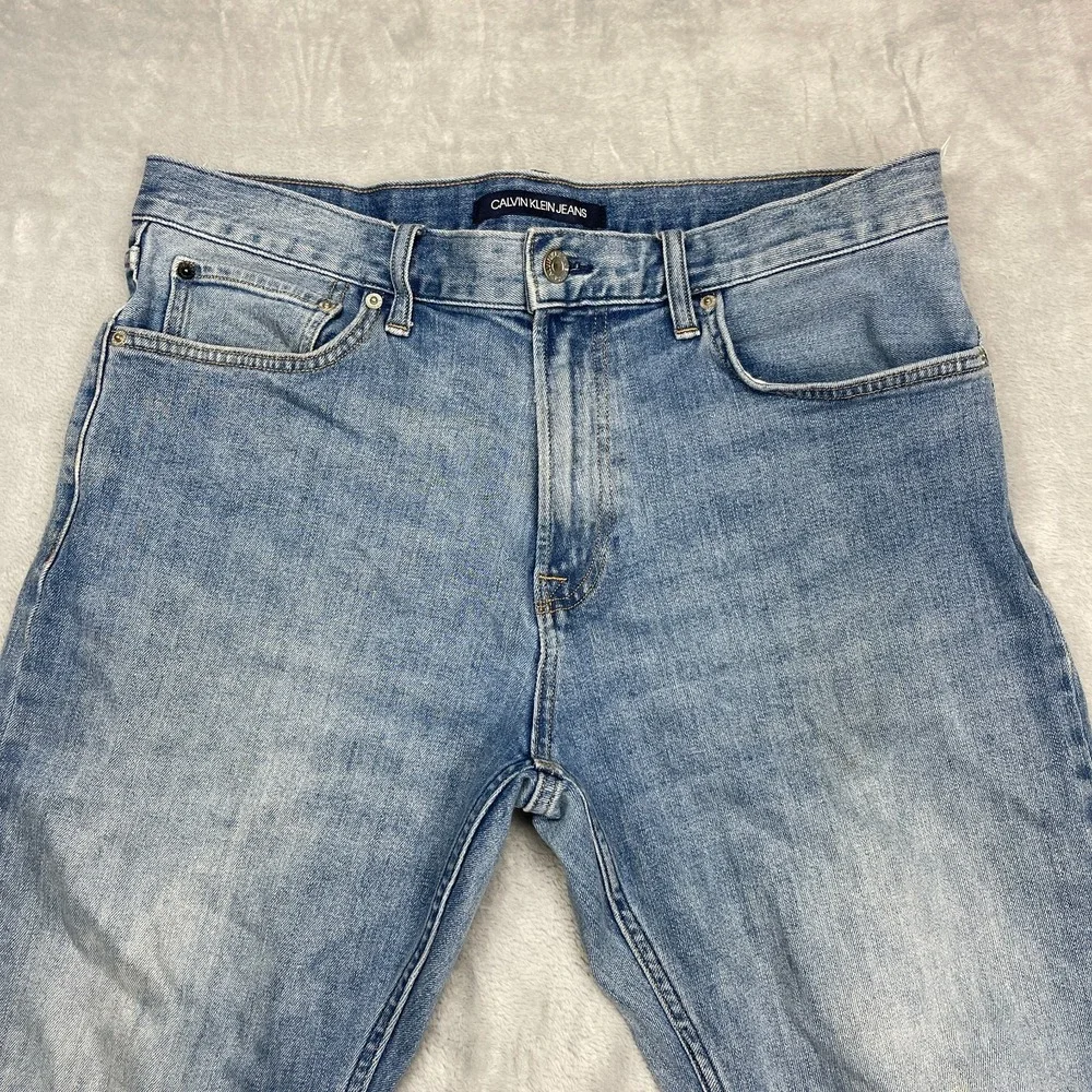 Calvin Klein Jeans Mens‎ 32x30 Blue Denim Light Wash Grunge Straight Leg CKJ 035